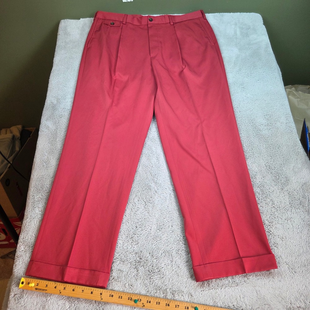 Brooks Brothers ProSport Trousers Mens W40 Pleated Cuffed Front Coin Pocket Red